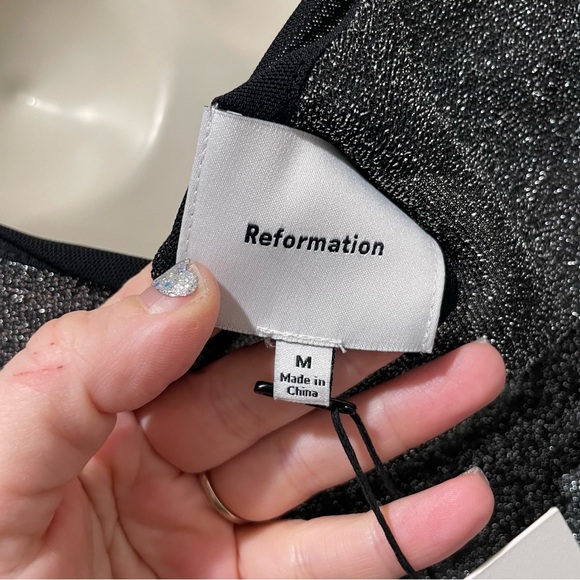 Reformation Molly Knit Halter Top Silver Sparkle Women’s Size Medium NWT - Picture 7 of 9